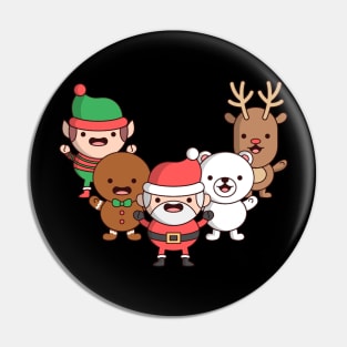 cute santa claus with reindeer and elf Pin