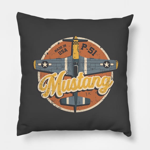 Vintage P51 Mustang USAAF WW2 Fighter Plane Pillow by SilverfireDesign