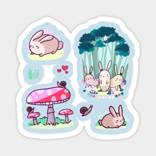 Cute bunnies and mushrooms sticker pack (get in medium or large) Magnet