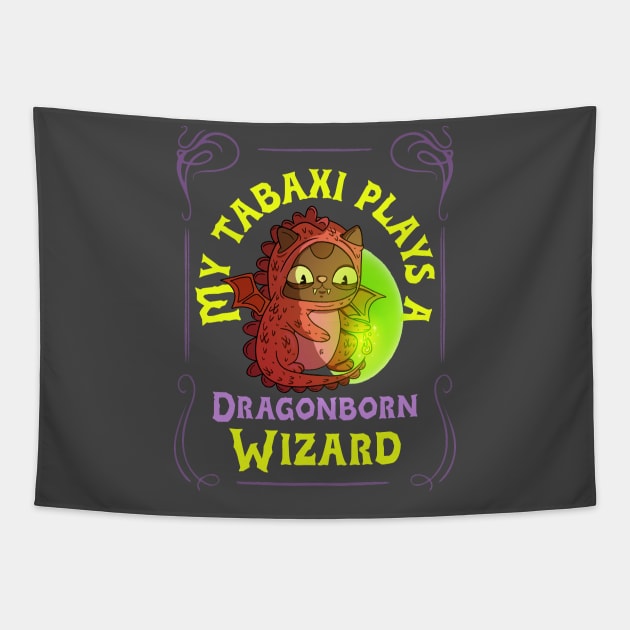 DnD cat tabaxi plays a dragonborn wizard Dungeons and Dragons funny Tapestry by CardboardCotton