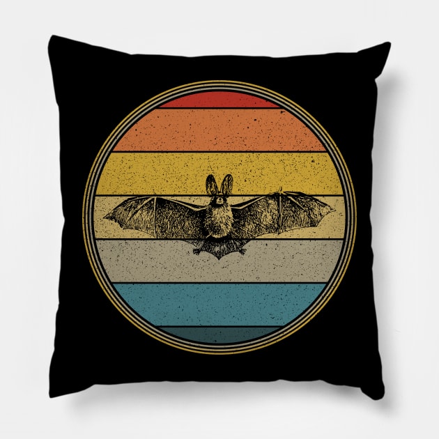 Bat Retro Style Sunset Vintage Distressed Animal Pillow by SpacemanTees