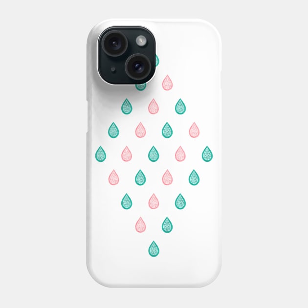 Turquoise blue and coral pink raindrops Phone Case by Savousepate