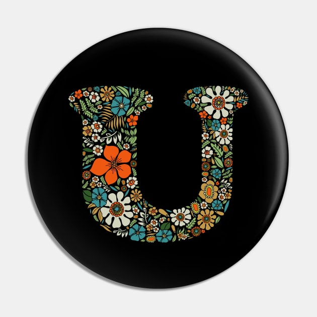 Hippie Floral Letter U Pin by zeljkica