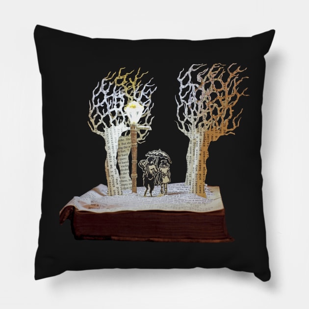 Tumnus and Lucy Narnia book sculpture Pillow by daysfall