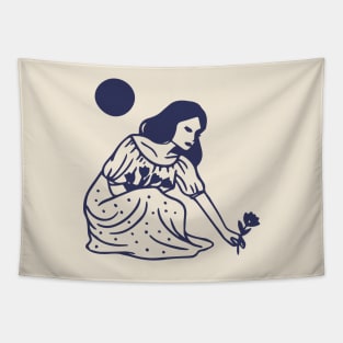 Woman Picking Flowers Tapestry