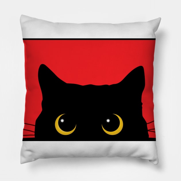 Peek-a-Boo Kitty (Red) Pillow by i4ni Studio