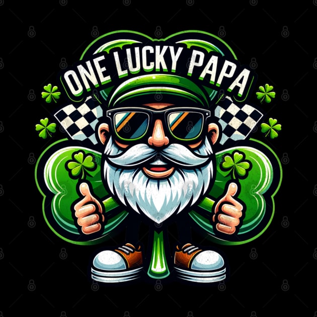 One Lucky Papa Cool Bearded Sunglasses Shamrock Racing Checkered Flag Irish St Patrick's Day St Paddy's Day Clover by Carantined Chao$