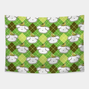 Banana Fluffy Dog Face Argyle Pattern Tapestry