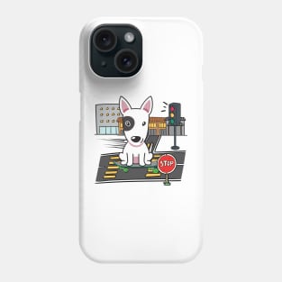 Funny bull terrier is on a skateboard Phone Case