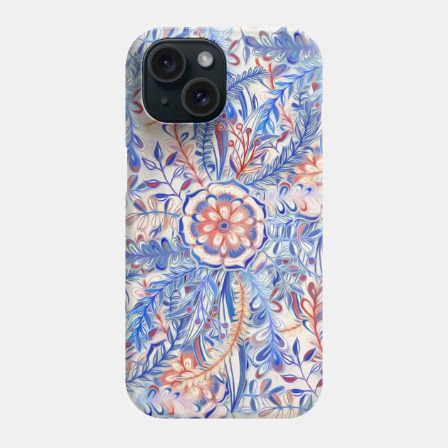 Boho Flower Burst in Red and Blue Phone Case by micklyn
