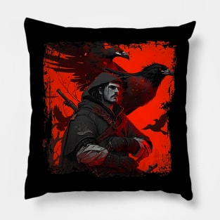 Raven Man Diablo BRZRKR a Witcher on Red Moon Pillow