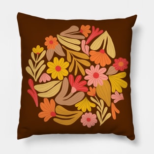 Bright happy flowers in brown and yellow Pillow