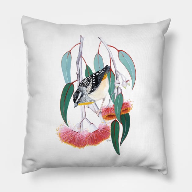 Pardalote and Silver Princess Gum Pillow by PollaPosavec