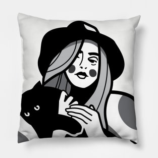 Girl with cat Pillow