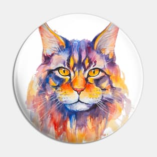 watercolor Maine Coon Cat Pin