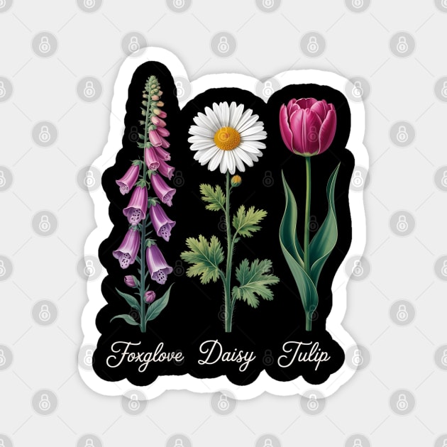 Foxglove-Daisy-Tulip Magnet by Creatifly Graphic Tees