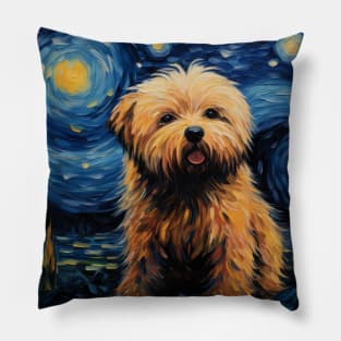 Cute Puli Dog Puppy Brown Painted in Starry Night style Pillow