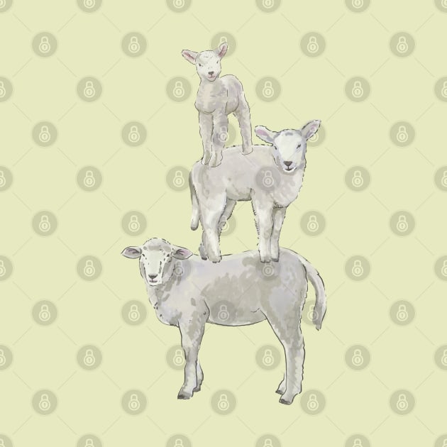 Cute Lambs Stand On Top Of Each Other by okpinsArtDesign