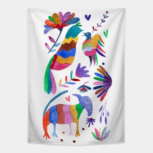 Otomi animals and flowers colorful Tapestry