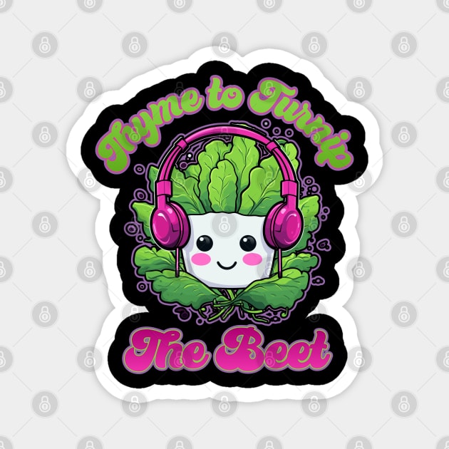 Thyme to Turnip the Beet Chibi Turnip with Headphones Magnet by DanielLiamGill