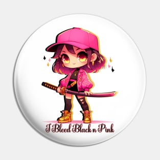 Chibi Samurai Girl Bleed Black n Pink Pin