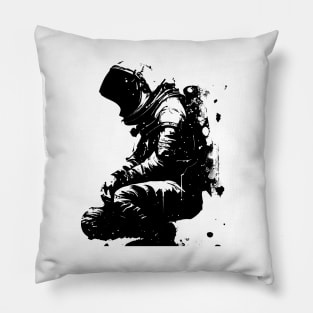 Majestic Astronaut Kneeling Cosmic Traveler Respect Pillow