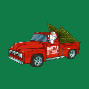 Santa's Tree Service Pickup Truck Christmas T-Shirt