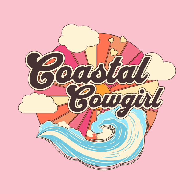 Coastal Cowgirl Retro Vintage Aesthetic Illustration Tee - Beach Vibes by TeeTrendz