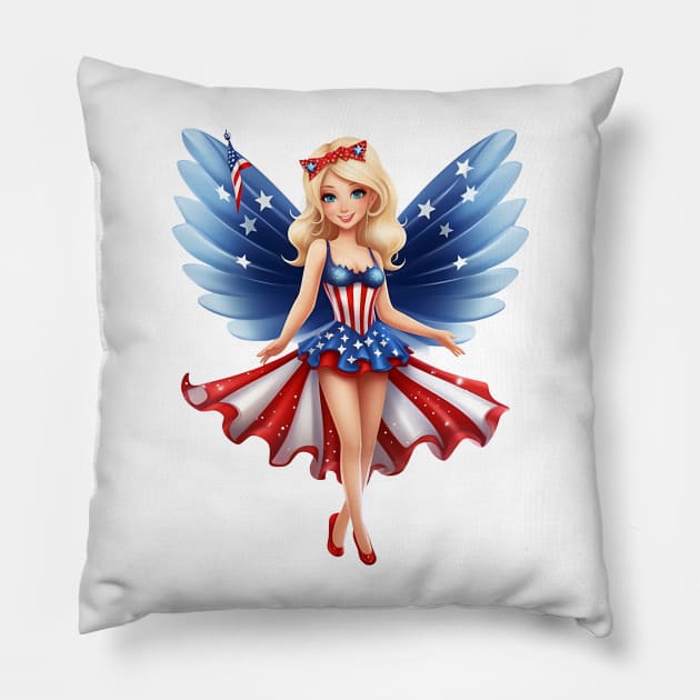 4th of July Fairy #2 Pillow by Chromatic Fusion Studio