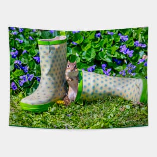 Chipmunk and rain boots in spring Tapestry