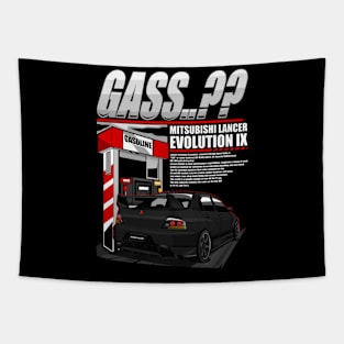 MITSUBISHI LANCER EVO IX ON GAS STATION-BLACK Tapestry