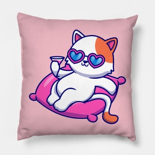 Cute Cat Chill On Pillow With Juice Cartoon Pillow