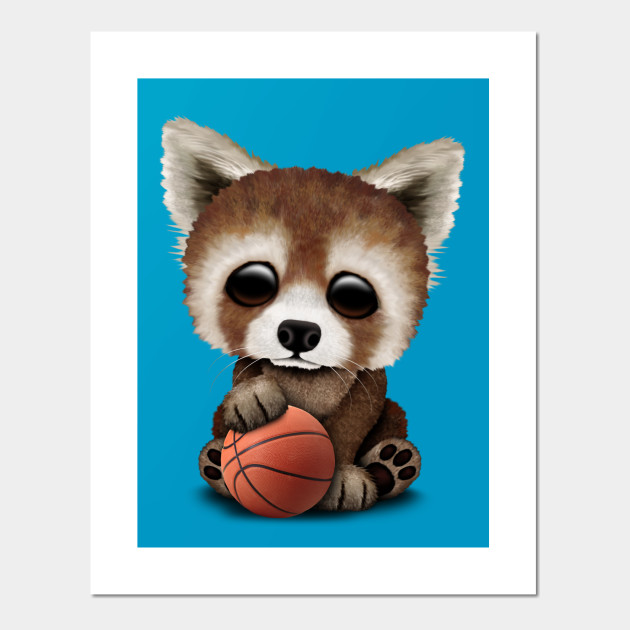 Cute Baby Red Panda Playing With Basketball Basketball Posters