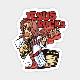 Funny Jesus Rocks with Bass Guitar Magnet