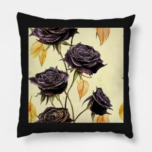 Black rose watercolor rose Pillow