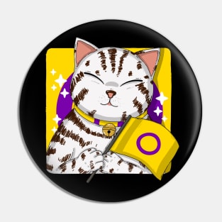 American Shorthair Cat Holding Intersex Pride Flag Pin