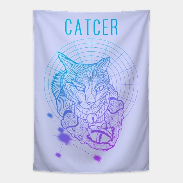 A zodiac cattery: cancer - catcer Tapestry by Blacklinesw9