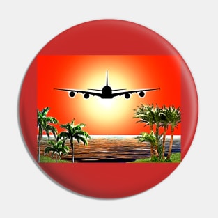 Airplane Landing at Sunset Pin