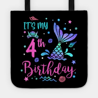 Its My 4Th Birthday Mermaid Girl Theme Party 4 Yrs Old Tote