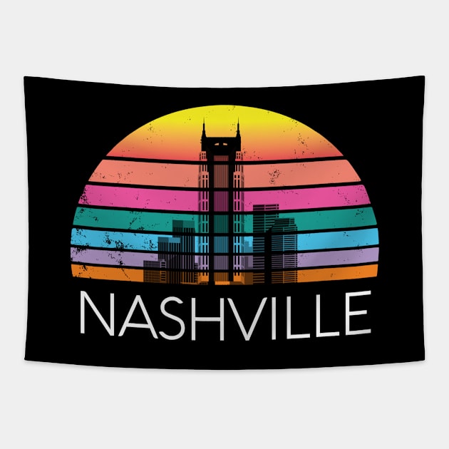 Retro Nashville Tennessee Vintage Skyline Country Music Home Tapestry by Shirtsurf