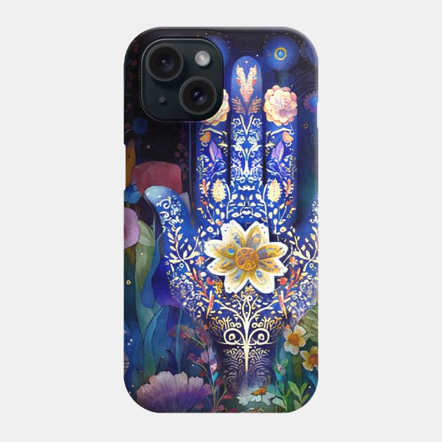 Hippy Floral Art,Hamsa Hand, Phone Case by Dream and Design