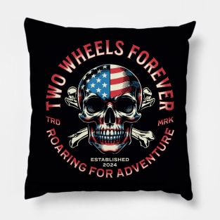 Patriotic Skull Biker Badge Design Pillow