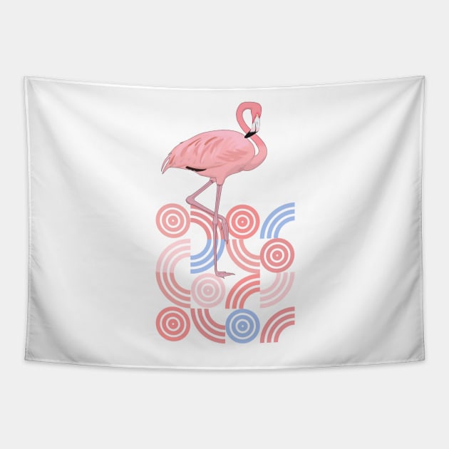 Retro Shapes Midcentury Modern Style Flamingo Tapestry by TammyWinandArt