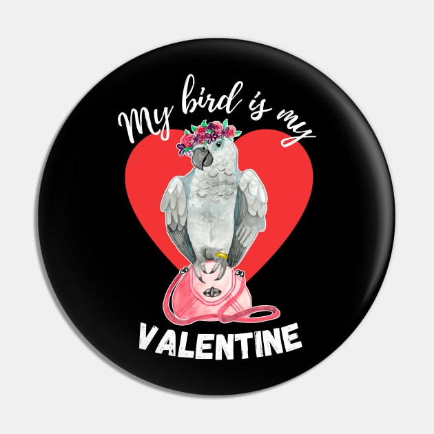 My Bird is My Valentine - African Grey Parrot Pin by IvyLilyArt