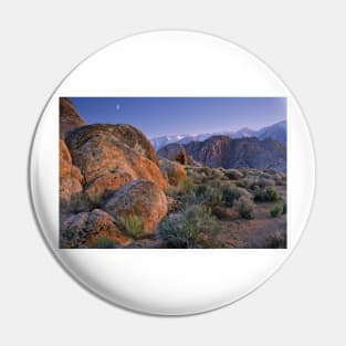 Crescent Moon Rising Over Sierra Nevada Range As Seen From Alabama Hills Pin