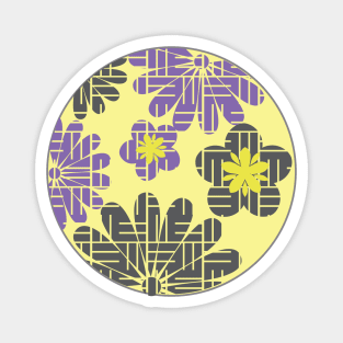 Japanese Floral Design Kimono Pattern Yellow Lilac Magnet