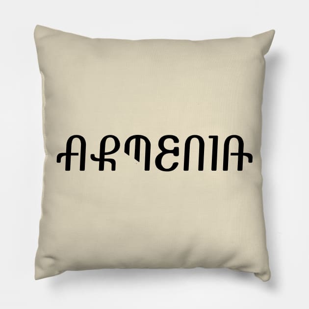 ARMENIA (in Armenian looking font) Pillow by armeniapedia