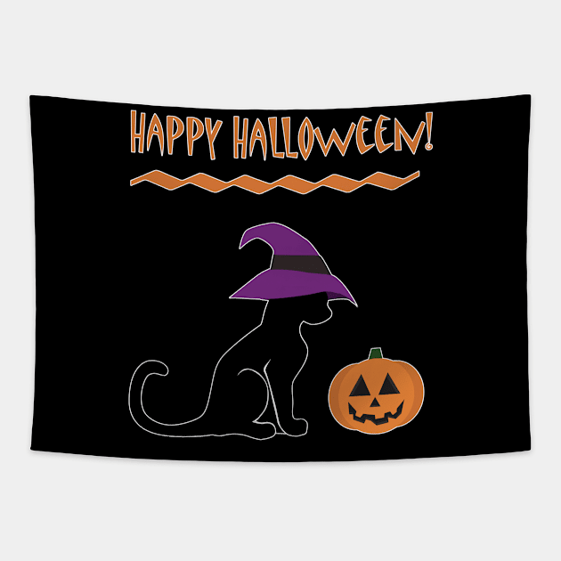 Halloween Witch Cat and Pumpkin Tapestry by SakuraDragon