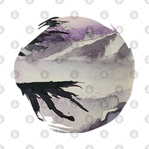 Mountain landscape purple sky circle design by JewelsNova