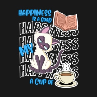 Happiness Is Siamese Cats Good Books Coffee Cute Cat Lover T-Shirt